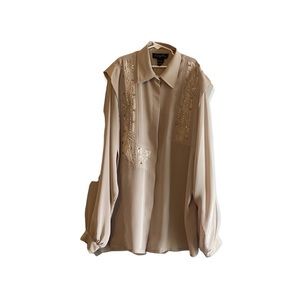 Vintage suzelle taupe colored long sleeve blouse with beaded embellishments